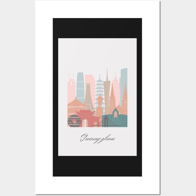 Guangzhou, China, map skyline - 01 style Wall Art by GreenGreenDream